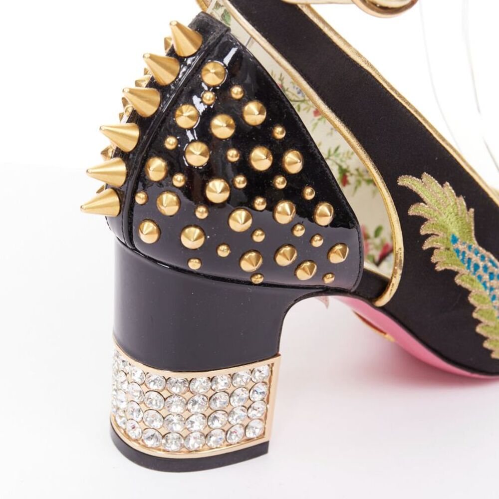 GUCCI 2017 Runway Caspar dragon embroidered spike ankle strap pump heels EU36 - Picture 7 of 8